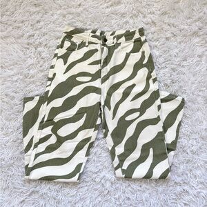 SHEIN Olive Green and White Zebra Print Straight Leg Jeans